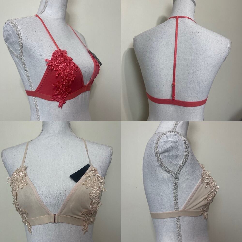 2-pack Women Lace Bralette Sexy Bra Floral Lingerie Night Embroidered Flower S/M